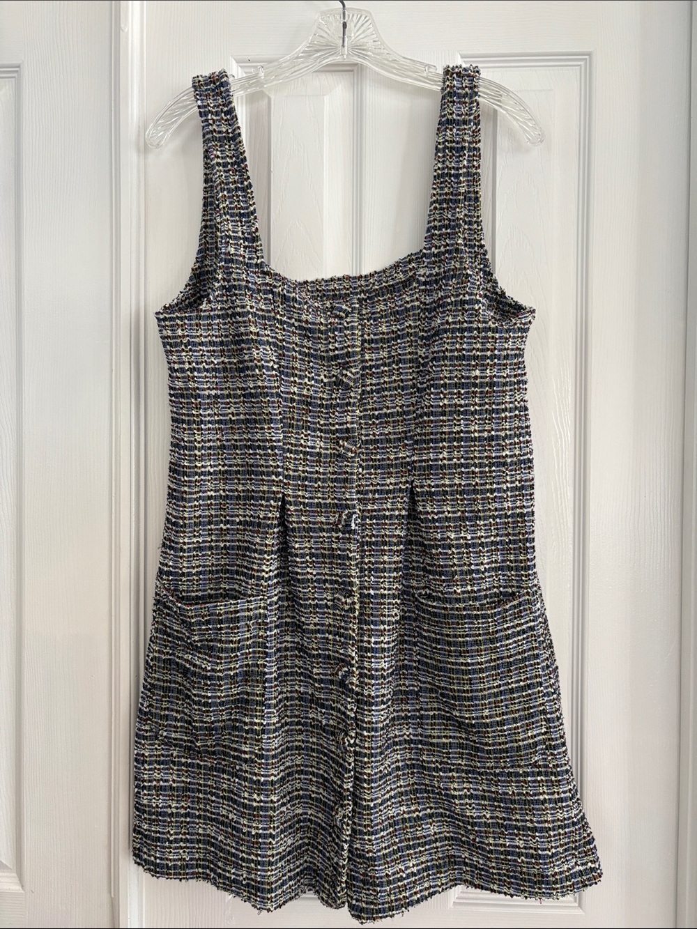 Free People Tweed Plaid Front pockets Sleeveless mini Dress Womens Small NEW